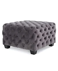 Velvet Upholstered Square Ottoman with Deep Button Tufting and Wood Legs for Living Room or Lounge Seating-The Pop Home