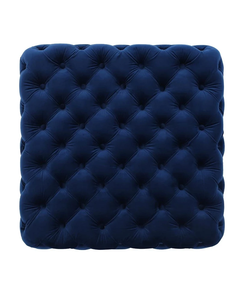Velvet Upholstered Square Ottoman with Deep Button Tufting and Wood Legs for Living Room or Lounge Seating-The Pop Home