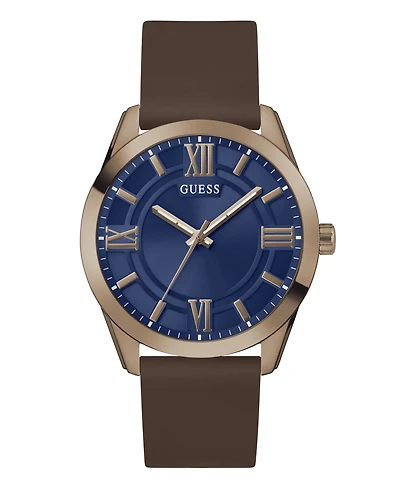 Guess Men's Analog Brown Silicone Strap Watch, 44mm