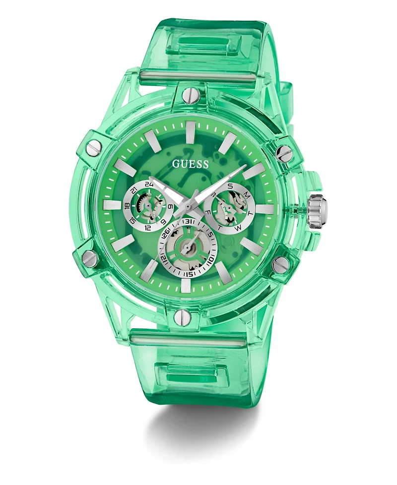 Guess Men's Multi-Function Green Rubber Watch, 48mm