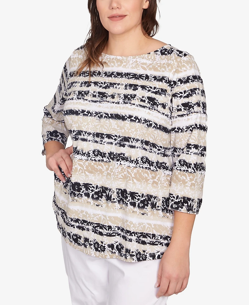 Ruby Rd. Plus Watercolor Floral Stripe Top