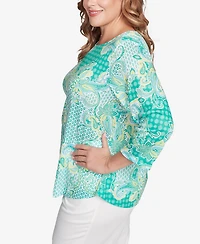 Ruby Rd. Plus Size Mixed Pattern Sublimation Knit Crew Neck Top