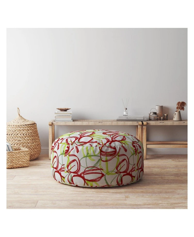 Cotton Round Abstract Pouf Ottoman for Living Room and Bedroom Seating