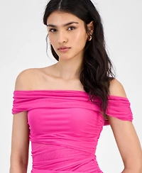 Bar Iii Women's Off-The-Shoulder Ruched Mesh Dress, Exclusively at Macy's