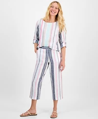 Charter Club Women's Striped 100% Linen Cropped Pants, Exclusively at Macy's
