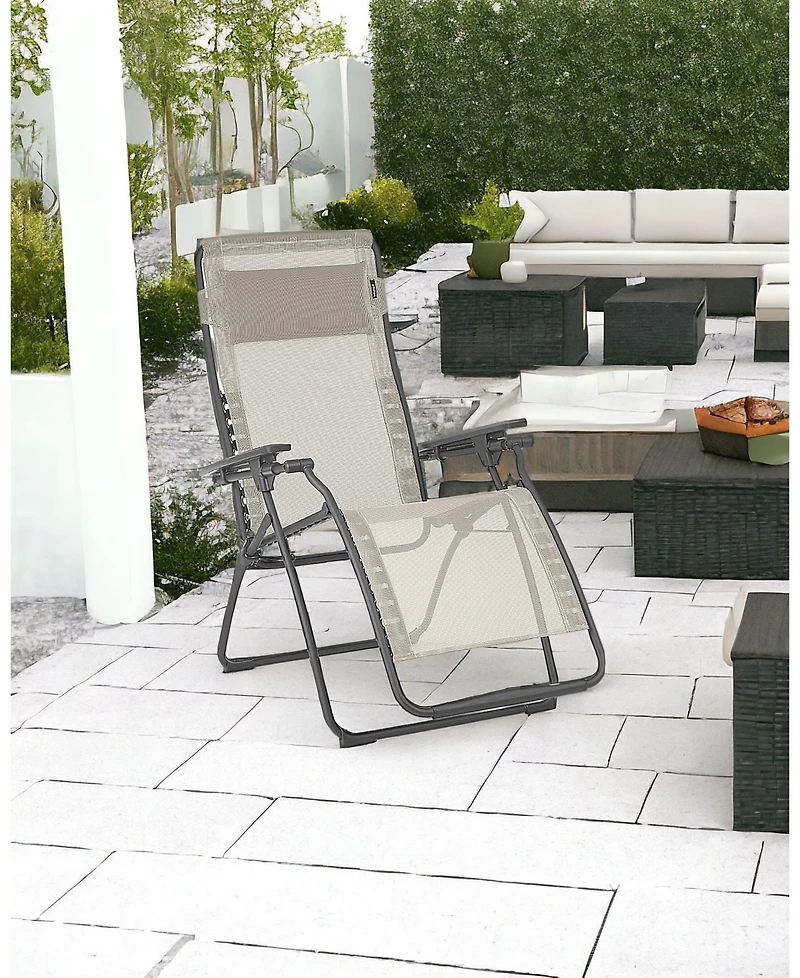 Reclining Steel Zero Gravity Chair with Cushion for Lawn Deck and Poolside