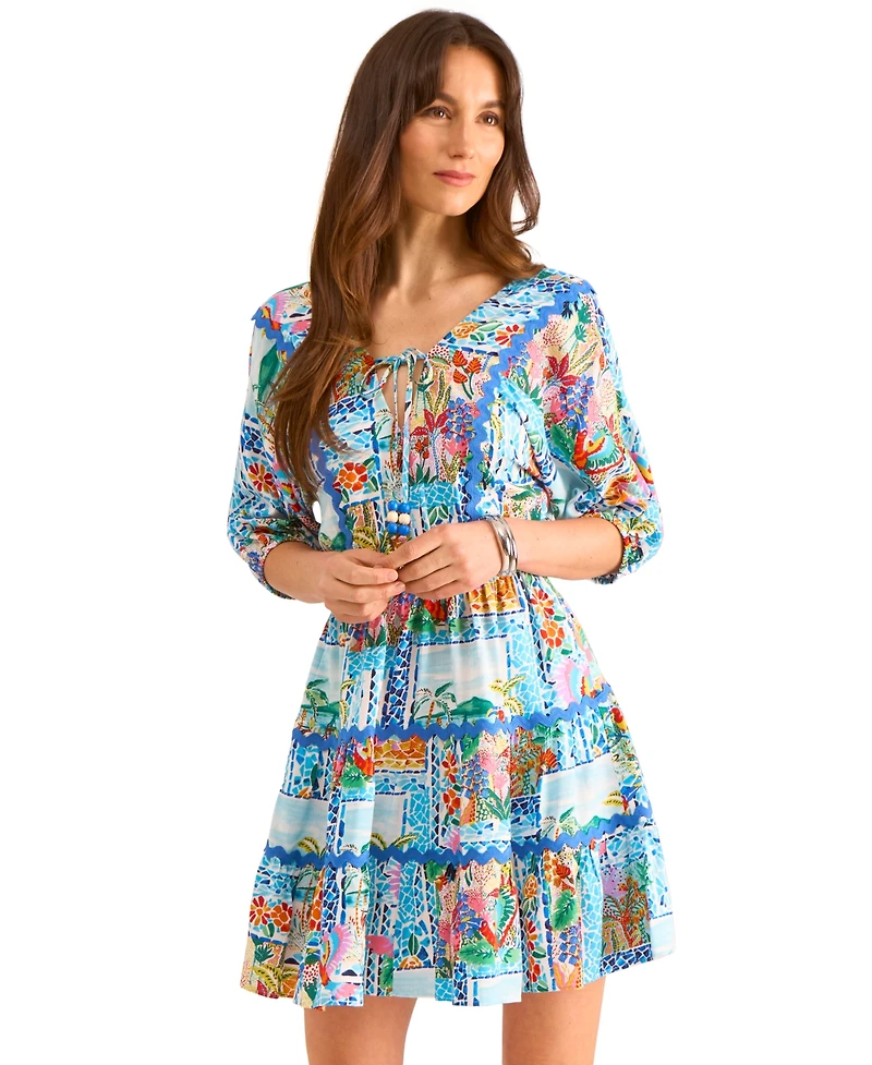 Vince Camuto Women's Tie-Neck Rickrack-Trim Tiered Dress