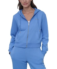Dkny Sport Women's Cotton-Blend Stud-Logo Full Zip Hoodie