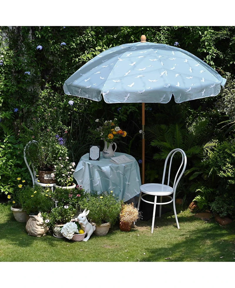 LAGarden Our Beach Portable Umbrella for Sand Beech Wood Pole Carry Bag with Printed Seagull Cute Garden Parasol