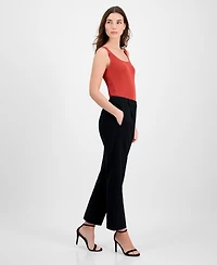 T Tahari Women's Solid-Color Twill Crepe Straight-Leg Pants