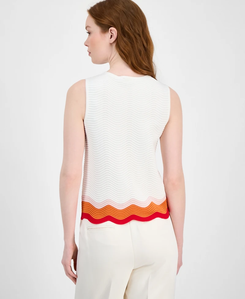 T Tahari Women's Crewneck Striped-Hem Sleeveless Sweater