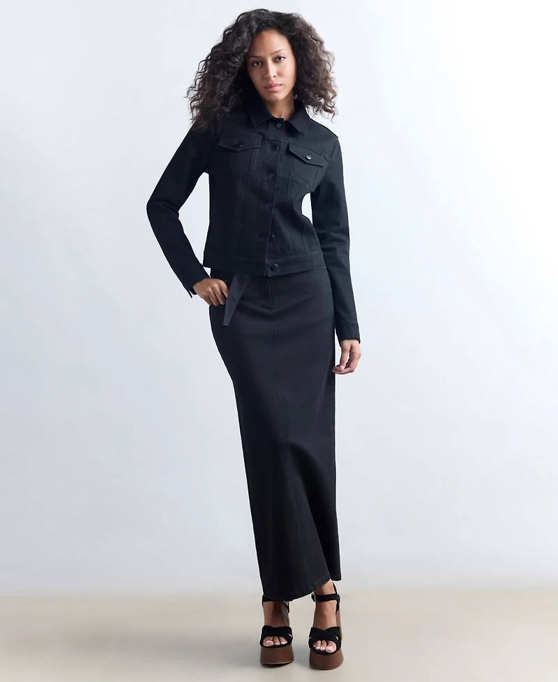 Kenneth Cole Women's Belted Denim Maxi Skirt