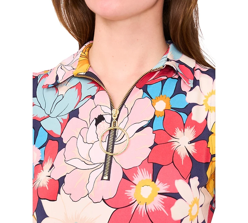 Msk Women's Printed Zip-Neck Sleeveless Swing Dress