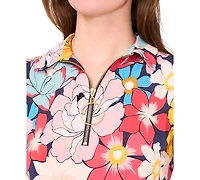 Msk Women's Printed Zip-Neck Sleeveless Swing Dress