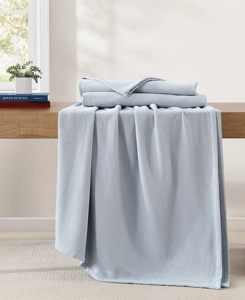 Tommy Hilfiger Pique Solid Cotton Blanket, Full/Queen