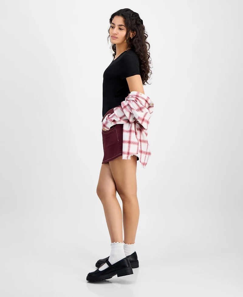 Celebrity Pink Juniors' Double-Button Contrast-Stitch Mini Skirt
