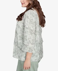 Alfred Dunner Plus Size Santa Fe Embroidered Geometric Flare Sleeve Top