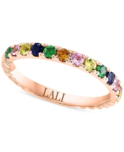 Lali Jewels Multicolor Sapphire (3/8 ct. t.w.) & Tsavorite (1/8 ct. t.w.) Band Ring in 14k Rose Gold