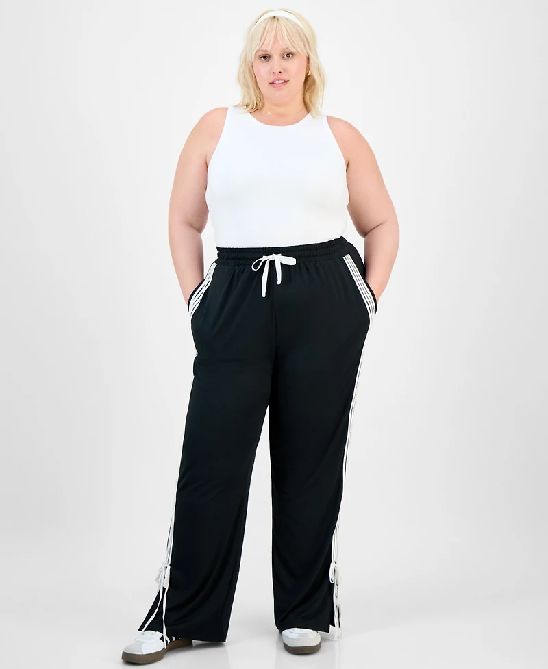Full Circle Trends Trendy Plus Split-Hem Bow Tie Track Pants