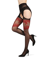 MeMoi Women's Lady Red Suspender 20 Denier Sheer Pantyhose LOV405