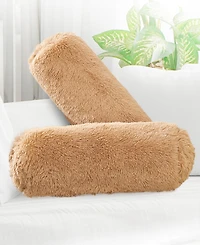 Cheer Collection Shaggy Bolster Decorative Pillow Set, 8" x 24"