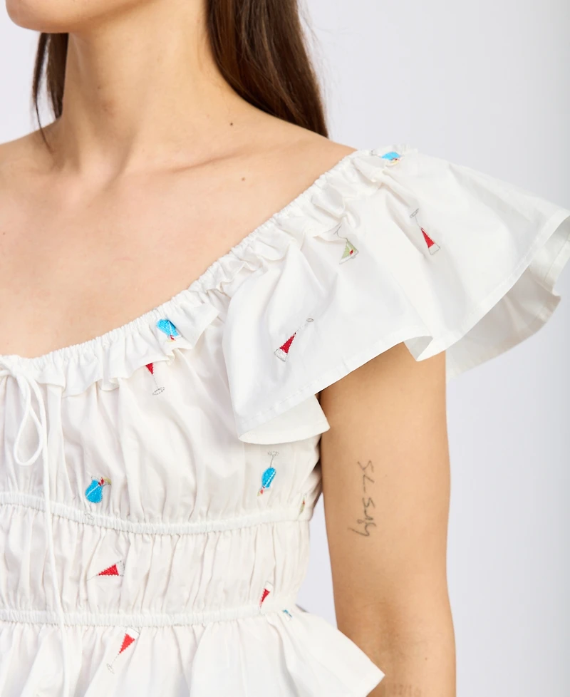 En Saison Women's Nellie Flutter-Sleeve Shirred Top