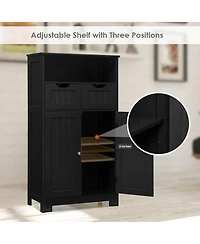 Gymax Bathroom Floor Cabinet Wooden Storage Organizer w/Drawer Doors Espresso