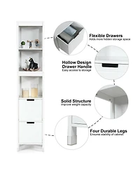 Gymax Bathroom Floor Cabinet Multifunctional Storage Organizer 5Tier Shelves&2 Drawers
