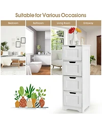 Gymax Bathroom Floor Cabinet Free-Standing Side Storage Organizer w/ 4 Drawers