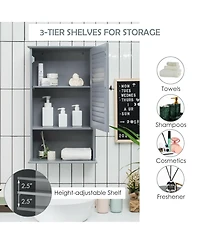 Gymax Bathroom Wall Mount Storage Cabinet Single Door w/Height Adjustable Shelf Grey