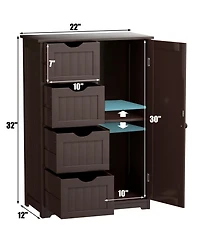 Gymax Bathroom Floor Cabinet Storage Organizer Cupboard w/ 4 Drawers Adjustable Shelf