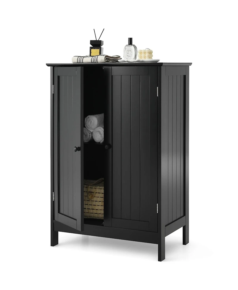 Gymax Bathroom Floor Storage Cabinet Double Door Kitchen Cupboard Shoe