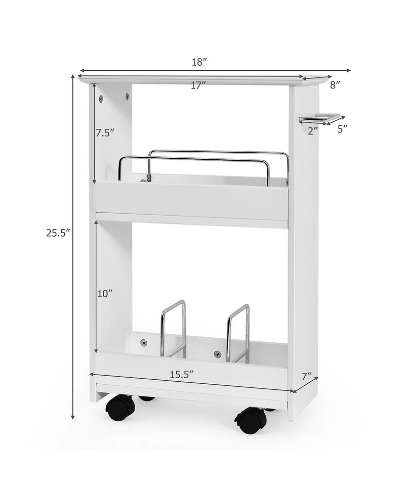 Gymax Slim Rolling Storage Cart 3-Tier Bathroom Cabinet Mobile Shelving Unit w/ Handle