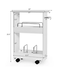 Gymax Slim Rolling Storage Cart 3-Tier Bathroom Cabinet Mobile Shelving Unit w/ Handle