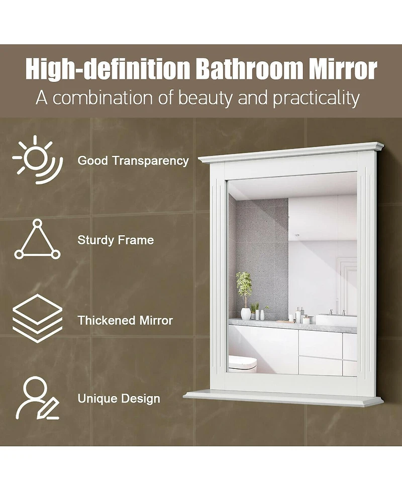 Gymax Bathroom Wall Mirror W/Shelf Square Vanity Makeup Mirror Multipurpose Usage