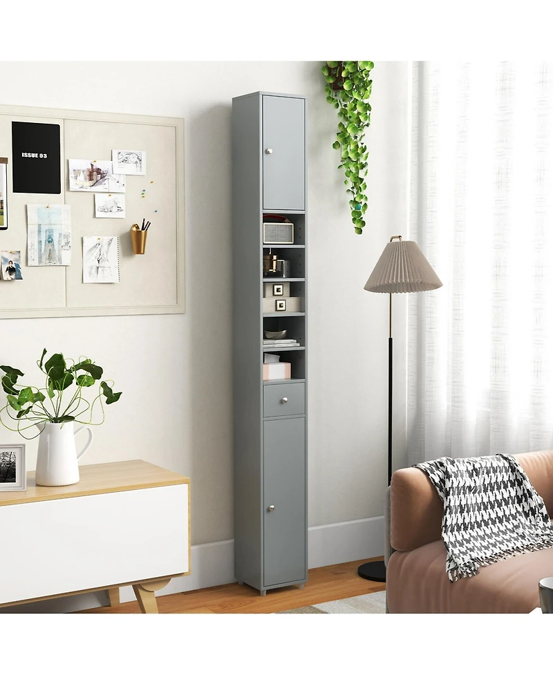 Gymax Tall Slim Bathroom Storage Cabinet Linen Tower w/Drawer Adjustable Shelves Black