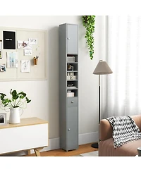 Gymax Tall Slim Bathroom Storage Cabinet Linen Tower w/Drawer Adjustable Shelves Black