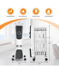 Gymax 1500W Oil Filled Radiator Heater Portable Space Heater w/ 3 Heat Settings