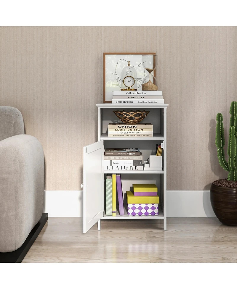 Gymax Bathroom Floor Storage Cabinet Side Table Adjustable Shelf Organize Freestanding