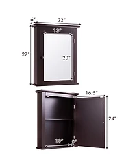 Gymax Bathroom Mirror Cabinet Wall Mounted Medicine Storage Adjustable Shelf Brown