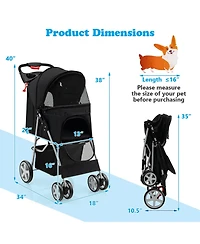 Pet Stroller Folding with Storage Basket and Adjustable Canopy – Easy to Maneuver Dog