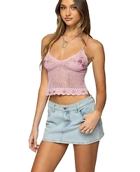Edikted Women's Quince Backless Embroidered Crochet Top