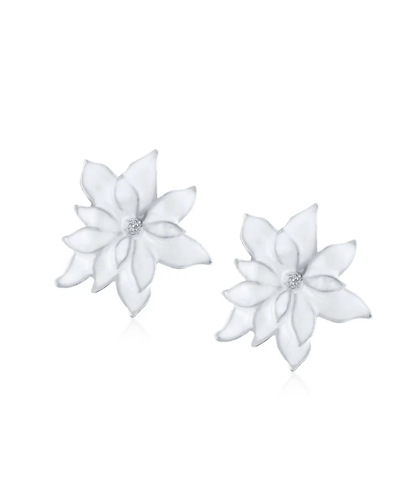 Bling Jewelry Large Statement Poinsettia Brooch Clip-On Earrings Set White Red Enamel Jewelry