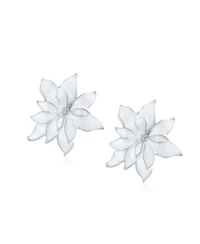 Bling Jewelry Large Statement Poinsettia Brooch Clip-On Earrings Set White Red Enamel Jewelry