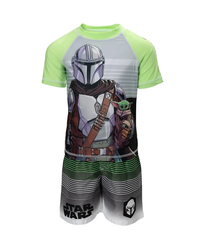 Star Wars Boys The Mandalorian Pullover Rash Guard and Swim Trunks Outfit Set