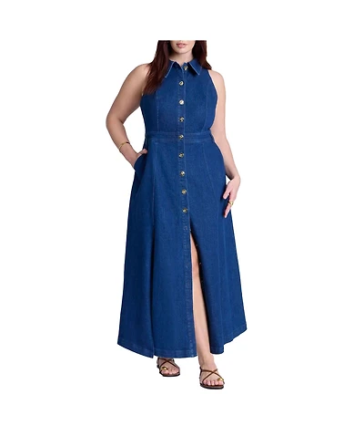 Eloquii Women's Sleeveless Denim Midi Dress