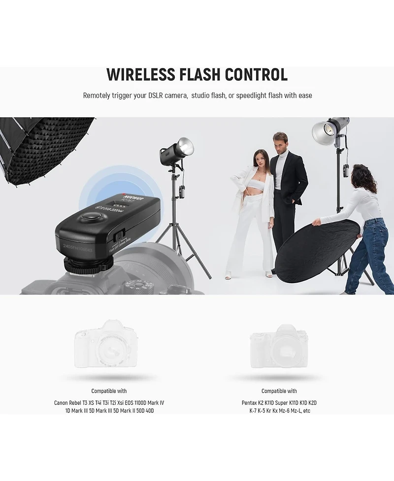Neewer Fc-16 2.4G Wireless Camera Shutter Studio Flash Trigger with Two Receivers, Compatible with Canon Rebel T3 Xs T4i T3i T2i Xsi Eos 1100D Mark Iv