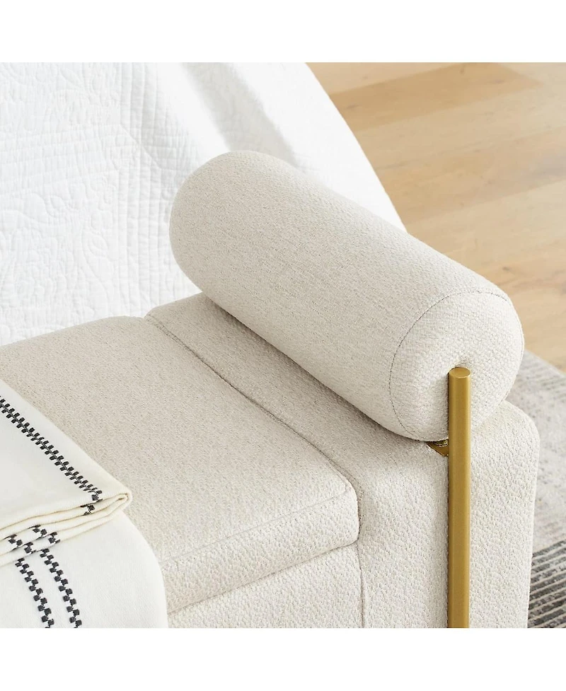 Upholstered Storage Bench with Cylindrical Armrests and Metal Legs Modern Rectangular Ottoman Seat for Bedroom Living Room or Entryway-The Pop Home