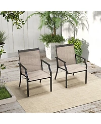 2 Piece Patio Dining Chairs Large Outdoor Chairs with Breathable Seat and Metal Frame
