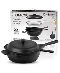 Zuka Everyday Pan 4.25 Qt. Ceramic 10 1 Nonstick Multi-Functional Saute with Lid, Nylon Spoon, & Steamer Basket